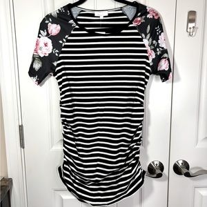 BHome Striped Floral Baseball Crewneck Short Sleeve Maternity Top Size S…